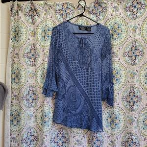 Blue Paisley Print Silk Blouse NY Design